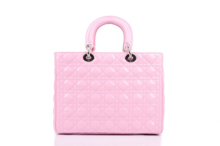 replica jumbo lady dior patent leather bag 6322 pink with silver - Click Image to Close